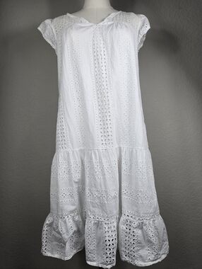 Valentina Naldi Made In ITALY White Eyelet Cotton Midi Sundress SIZE LARGE.